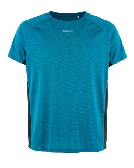 Immagine di WAIKIKI RUN - T-SHIRT SPORTIVA JAQUARD WAFFLE IN MESH TRASPIRANTE  AZZURRA E NERA DA UOMO - PEPE