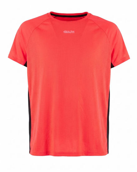 Immagine di WAIKIKI RUN - T-SHIRT SPORTIVA JAQUARD WAFFLE IN MESH TRASPIRANTE  ARANCIONE FLUO E NERA DA UOMO - PEPE