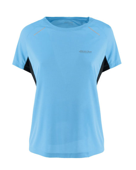 Immagine di WAIKIKI RUN - T-SHIRT SPORTIVA JAQUARD WAFFLE IN MESH TRASPIRANTE BLU SKY E NERA DA DONNA - MARCELA