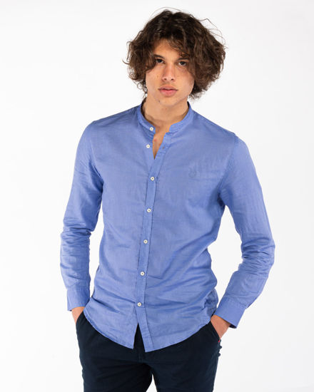 Immagine di BLUE LEMON - Camicia manica lunga glicine con collo coreano in lino