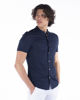 Immagine di BLUE LEMON - Camicia manica corta blu collo coreano in lino