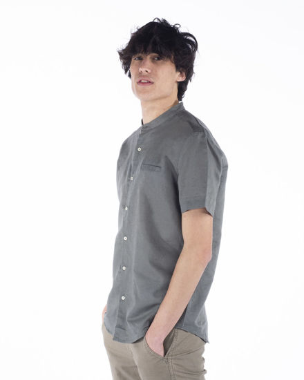 Immagine di BLUE LEMON - Camicia manica corta militare collo coreano in lino