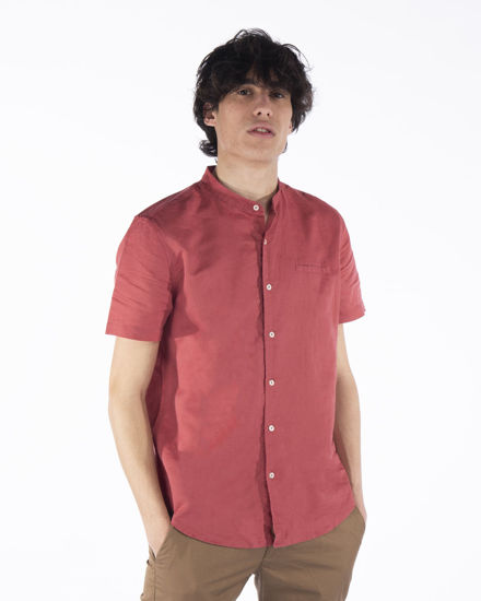 Immagine di BLUE LEMON - Camicia manica corta corallo collo coreano in lino