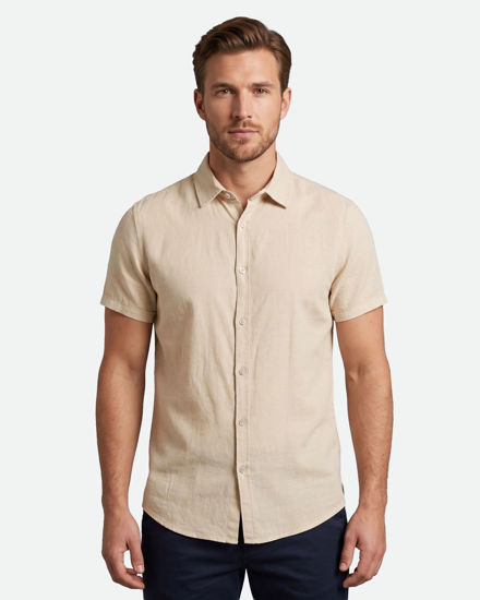 Immagine di ON SPIRIT - Camica mezza manica collo classico beige lino-viscosa