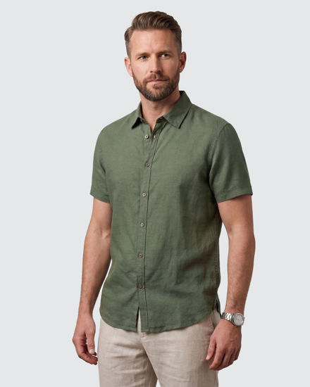 Immagine di ON SPIRIT - Camica mezza manica collo classico verde militare lino-viscosa