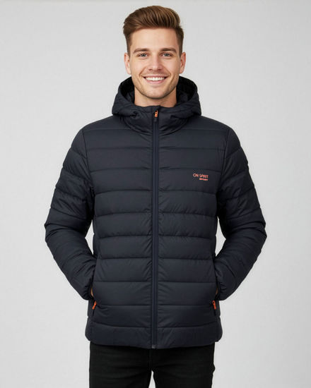 Immagine di ON SPIRIT - GIUBBINO CON CAPPUCCIO FULL ZIP  DA UOMO NERO CON DETTAGLI ARANCIONI FLUO, LEANDRO