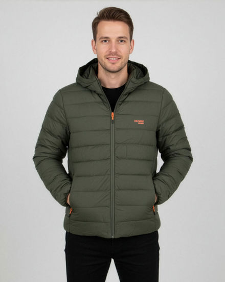 Immagine di ON SPIRIT - GIUBBINO CON CAPPUCCIO FULL ZIP  DA UOMO VERDE CON DETTAGLI ARANCIONI FLUO, LEANDRO
