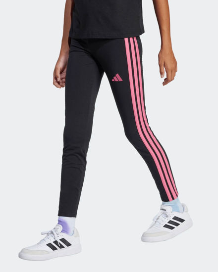 Immagine di ADIDAS - LEGGINGS  JUNIOR ( 9-15 ANNI) TRE STRISCE NERI CON DETTAGLI FUXIA, JY0569