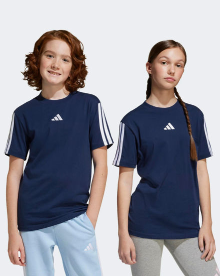 Immagine di ADIDAS - T-SHIRT JUNIOR ( 7-16 ANNI)  BLU  CON BANDE BIANCHE ESSENTIALS 3-STRIPES COTTON TEE ,  JD6490