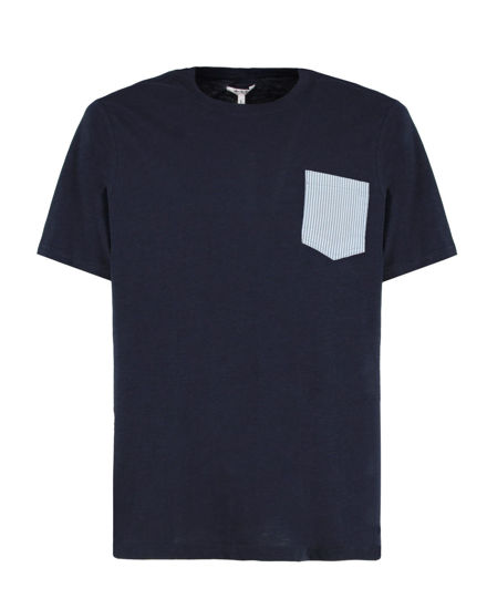 Immagine di WAIKIKI RUN - T-SHIRT MEZZA MANICA BLU SCURA CON DETTAGLI A RIGHE BLUETTE DA UOMO - NETTUNO