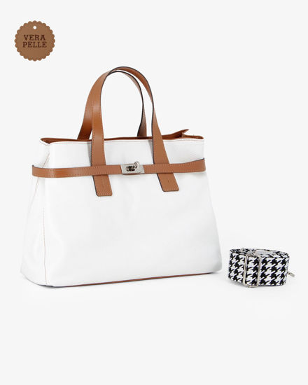 Immagine di DIVAS - Borsa due manici bianca in VERA PELLE con tracolla nastro - MADE IN ITALY