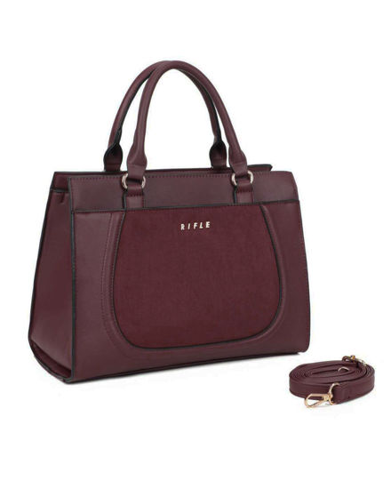 Immagine di RIFLE - Borsa due manici bordeaux con tasca frontale scamosciata, tracolla removibile