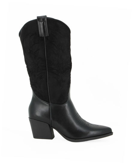 Immagine di ZOE - Stivale texano nero con gambale scamosciato e zip laterale, tacco 6CM