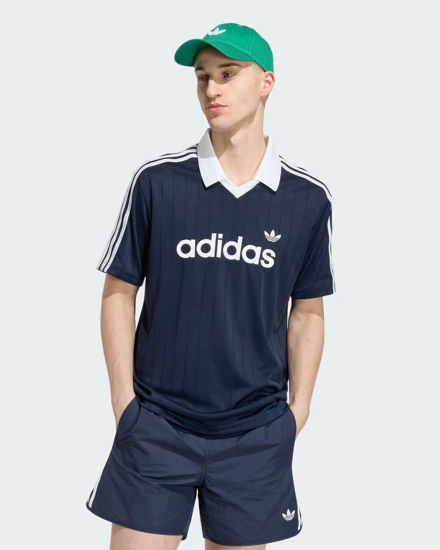 Immagine di ADIDAS -POLO MEZZA MANICA PINSTR JSY BLU CON DETTAGLI BIANCHI DA UOMO,  KS7456