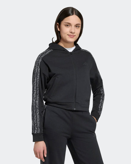 Immagine di ADIDAS - FELPA CON CAPPUCCIO FULL ZIP JUNIOR ( 9-15 ANNI) AN 3S FT FZ NERA CON DETTAGLI LEOPARDATI, KC7203
