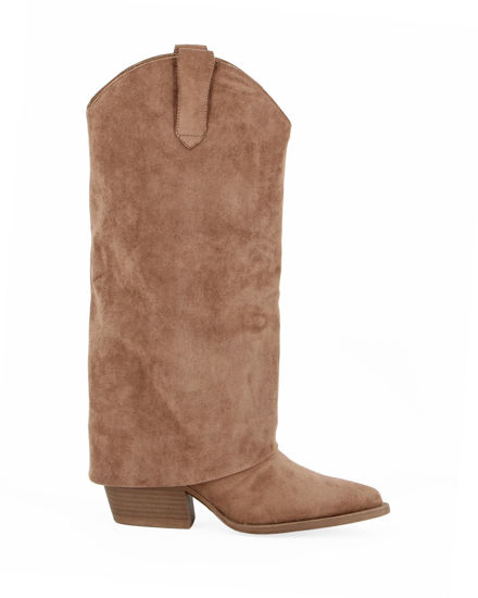 Immagine di SOLEIL - Stivale khaki scamosciato con risvolto e zip laterale, tacco 6,5CM