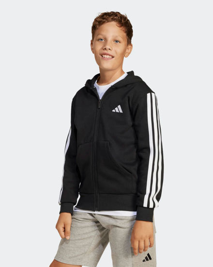 Immagine di ADIDAS - FELPA JUNIOR ( 7-16 ANNI) CON CAPPUCCIO FULL ZIP NERA CON DETTAGLI BIANCHI, JD6494