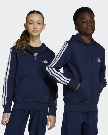 Immagine di ADIDAS -FELPA JUNIOR ( 7-16 ANNI) CON CAPPUCCIO FULL ZIP BLU CON DETTAGLI BIANCHI, JY4980