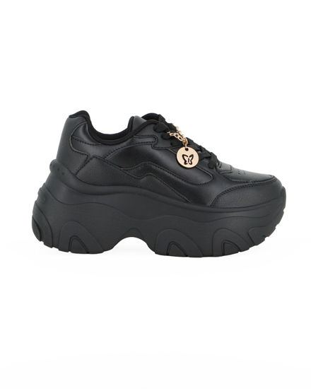 Immagine di MISS GLOBO - Scarpa sneakers nera da donna con lacci e cuore in strass