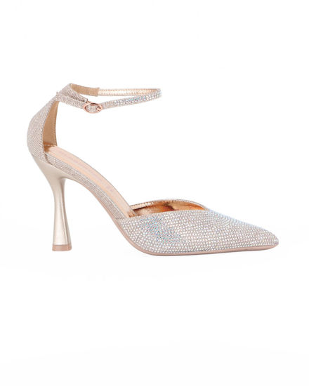 Immagine di GLOBO ROSA - Décolleté rose gold in strass con cinturino alla caviglia e sottopiede in memory foam, tacco 9,5CM