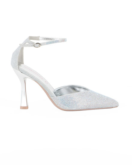 Immagine di GLOBO ROSA - Décolleté argento in strass con cinturino alla caviglia e sottopiede in memory foam, tacco 9,5CM