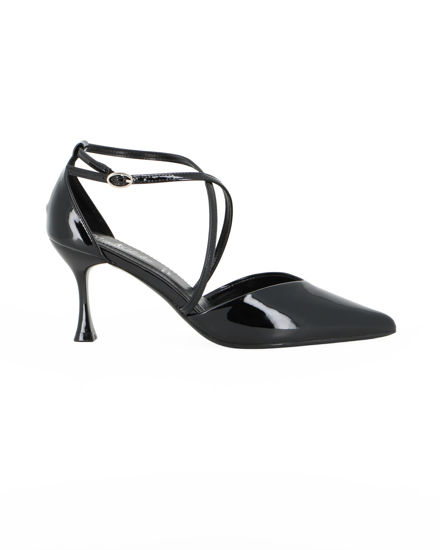 Immagine di MISS GLOBO - Décolleté nera in vernice con sottopiede in memory foam e cinturini incrociati, tacco 7,5CM