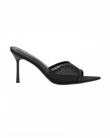 Immagine di MY JEWELS - Sabot mules nero a punta con fascia trasparente in strass, tacco 8,5CM