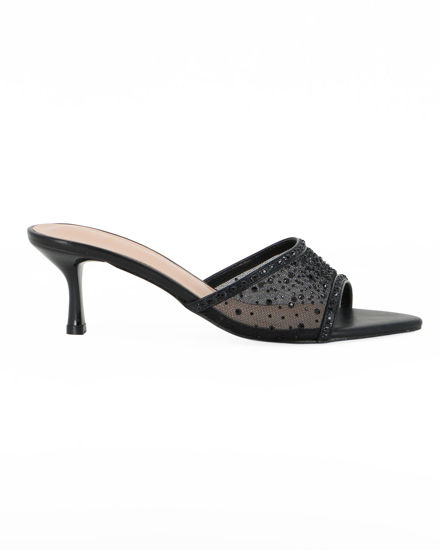 Immagine di TATOO - Sabot mules nero a punta con fascia trasparente in strass, tacco 6CM