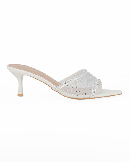 Immagine di TATOO - Sabot mules bianco a punta con fascia trasparente in strass, tacco 6CM