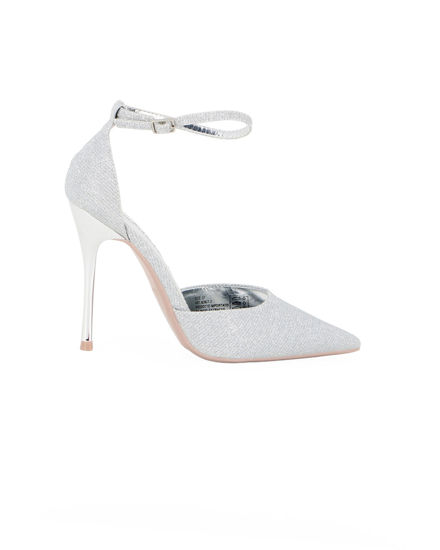 Immagine di MISS GLOBO - Décolleté argento in lurex con cinturino alla caviglia e sottopiede in memory foam, tacco 10,5CM