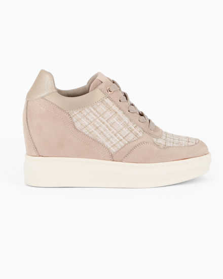 Immagine di MISS GLOBO - Scarpa beige con lacci e zeppa interna 9CM