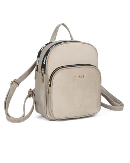 Immagine di RIFLE - Zaino beige con parte frontale scamosciata e due zip loggate
