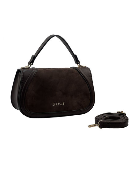 Immagine di RIFLE - Borsa a mano marrone con patta scamosciata, tracolla removibile