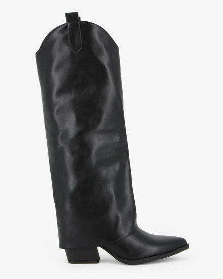 Immagine di ZOE - Stivale nero texano con risvolto e zip laterale, tacco 6CM