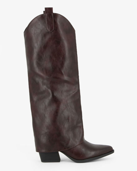Immagine di ZOE - Stivale marrone texano con risvolto e zip laterale, tacco 6CM