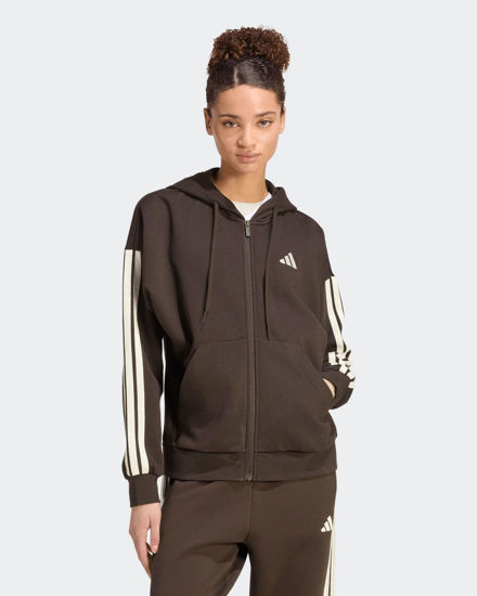 Immagine di ADIDAS - FELPA DONNA FULL ZIP CON CAPPUCCIO MARRONE ESSENTIALS 3- STRIPES - KX0784