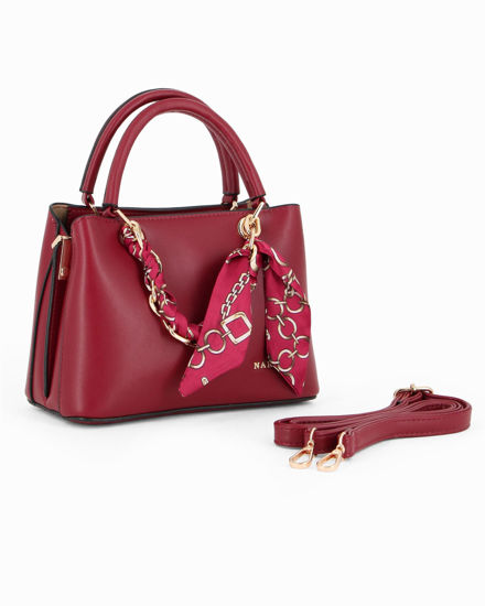 Immagine di NARDINI - Minibag rubino con tre scomparti principali e catena con foulard, tracolla removibile