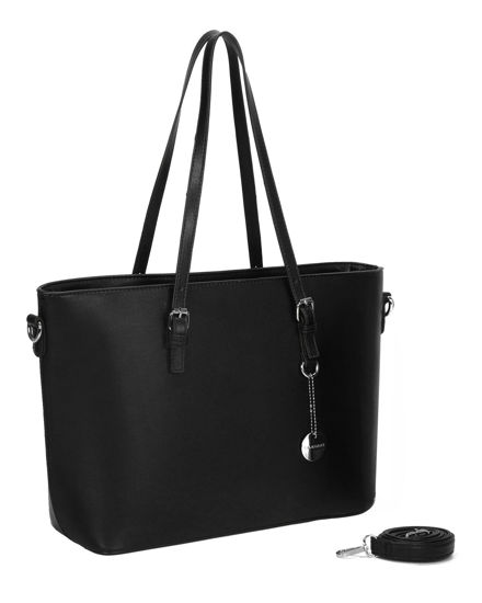 Immagine di NARDINI - Borsa shopping nera con tasca posteriore e ciondolo con logo, tracolla removibile