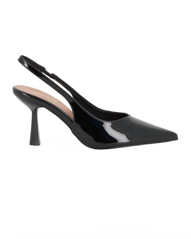 MISS GLOBO - Décolleté slingback nera in vernice con sottopiede in VERA PELLE, tacco 8CM