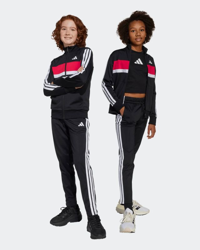 ADIDAS - TUTA COMPLETA JUNIOR NERA , ROSSA E BIANCA ESSENTIALS TIBERIO 3 STRIPES  - JC7519