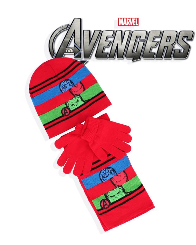AVENGERS - Completo da bimbo con cappello, sciarpa e guanti rosso