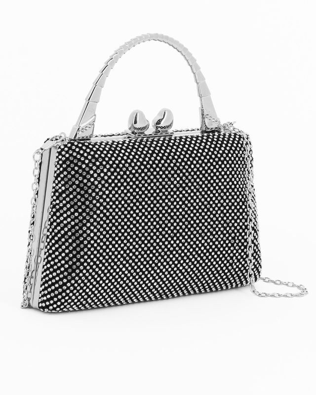 DIVAS - Pochette nera tutta strass con un manico