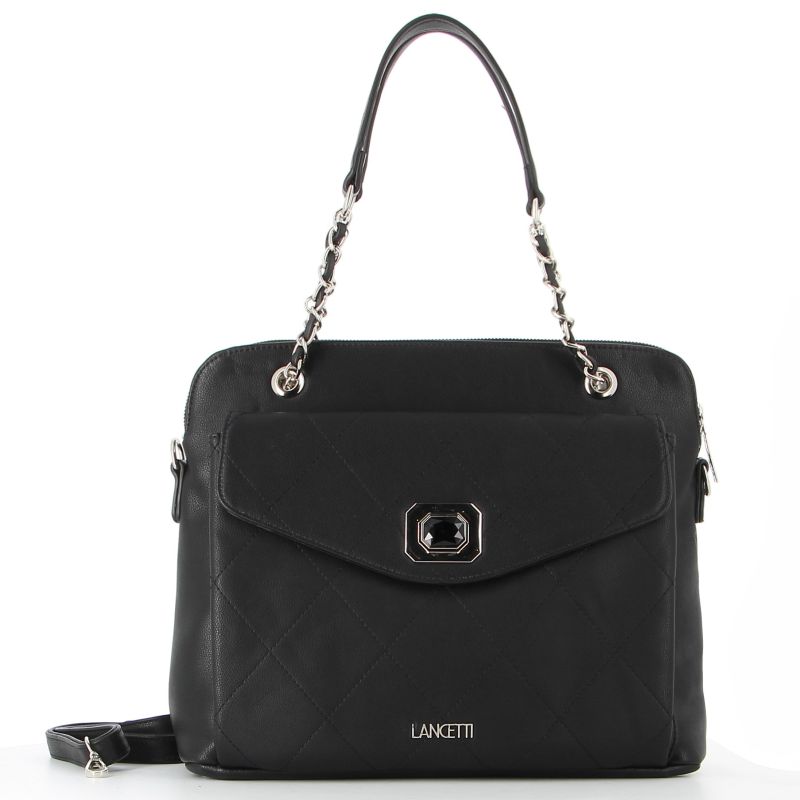 LANCETTI - Borsa shopping nera con tasca esterna