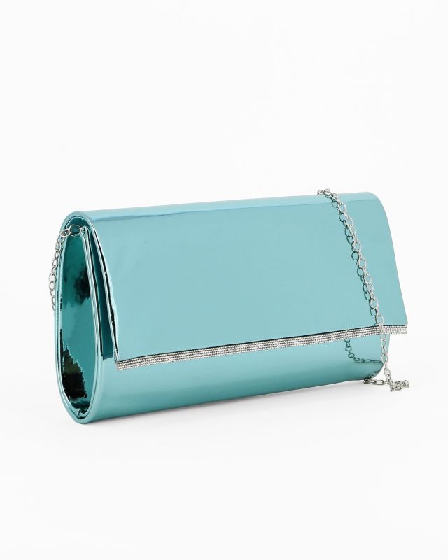MISS GLOBO -Pochette turchese effetto specchio con inserto strass