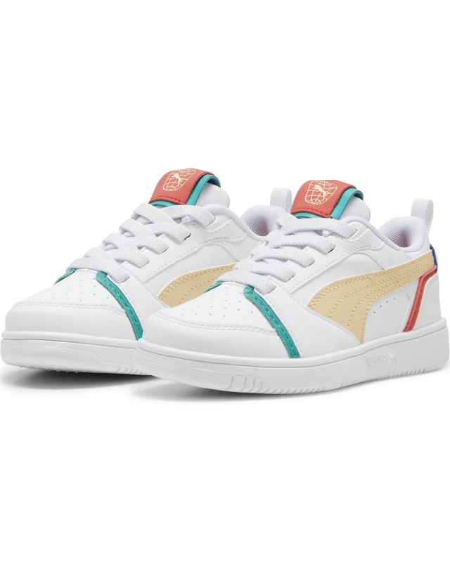 PUMA REBOUND V6 LO RSB - Sneakers bianca con dettagli colorati, numerata 28/35 - 396771-01