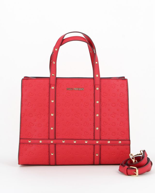 SOLO SOPRANI - Borsa rossa con borchie e due manici