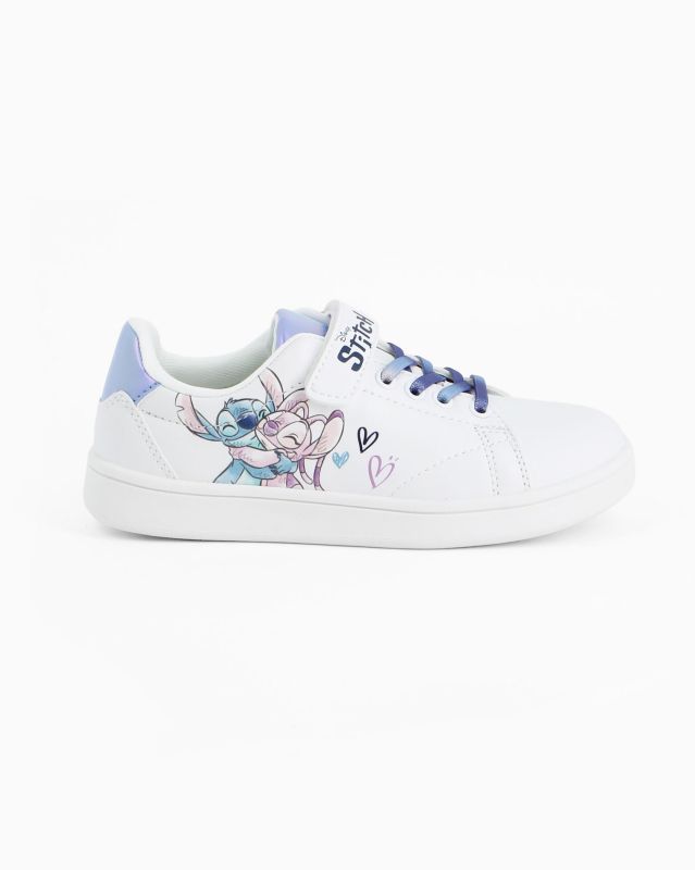 STITCH  - Sneakers bianca da bambina con lacci e strappo