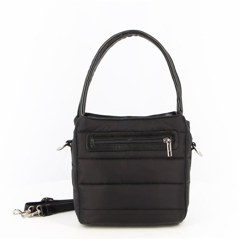 TATOO - Borsa nera due manici con fasce orizzontali imbottite e tracolla removibile. MADE IN ITALY