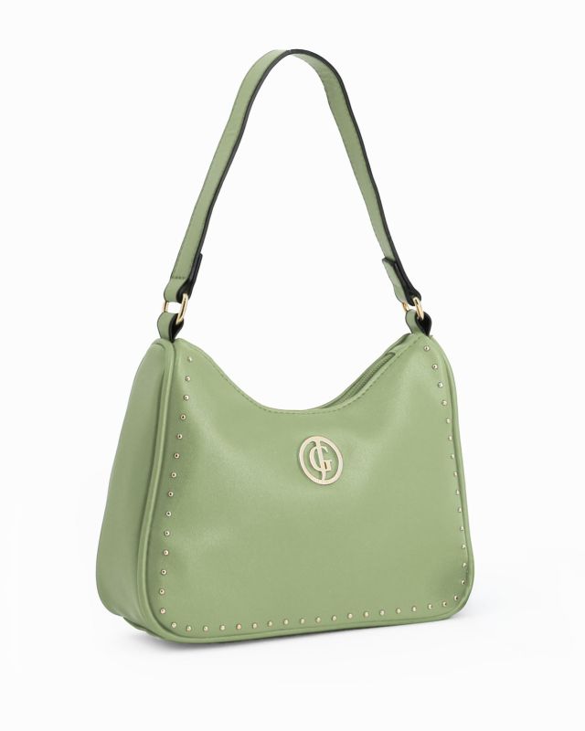 CORTINA POLO STYLE - Borsa a spalla verde con dettaglio borchie
