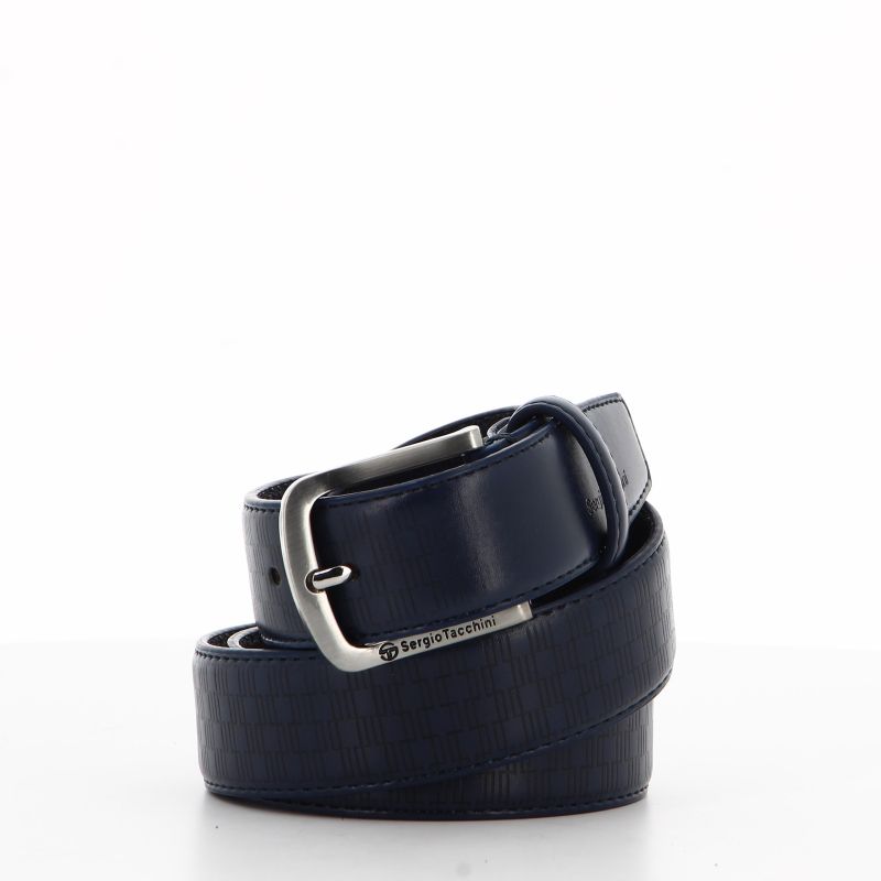 SERGIO TACCHINI - Cinta da uomo blu con fodera in VERA PELLE
